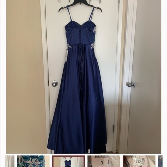 Blondie Blue Embroidered Strapless Ballgown Prom Dress - Picture 6 of 15